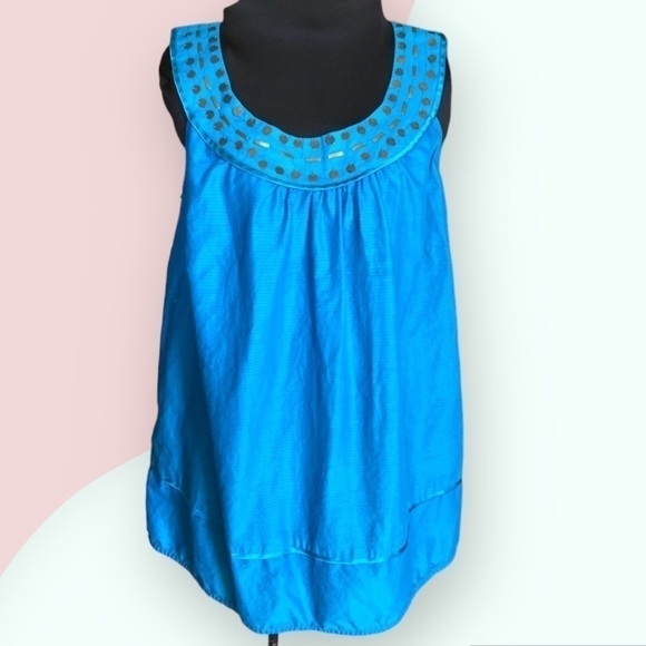 💙 Lane Bryant Beaded Scoop Neck Sleeveless Blouse Turquoise Size 18/20W - Picture 1 of 11